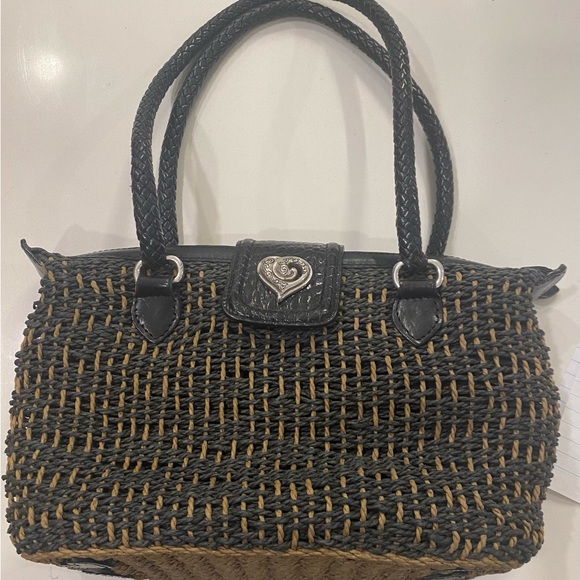 Brighton Straw Tote Shoulder Bag, Black & Tan - Picture 9 of 9